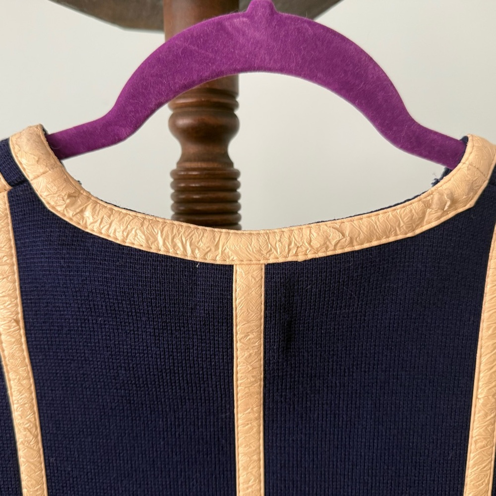 Vintage Neusters Navy Grid Vest Cream Trim Button Front Size L - Picture 13 of 13